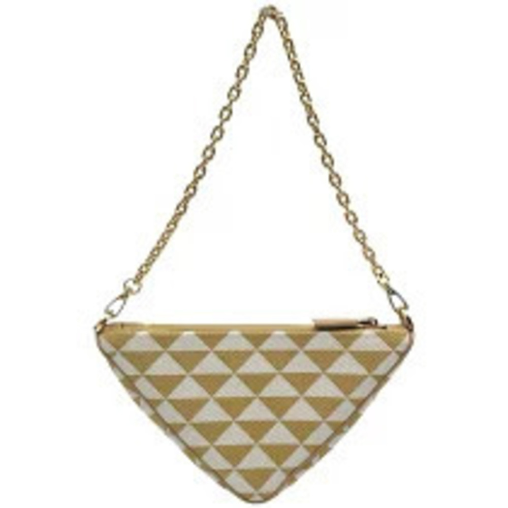 Prada Shoulder Bag White Cream Canvas Beige Triangle Cream Tan